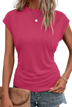 Bianca Haut Femme – T-Shirt Ample à Manches Courtes avec Détails Plissés