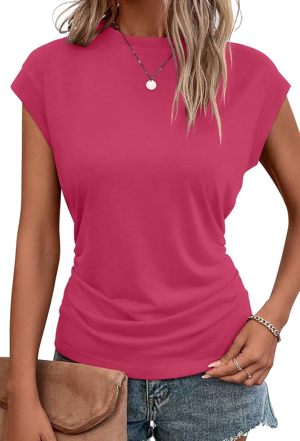 Bianca Haut Femme – T-Shirt Ample à Manches Courtes avec Détails Plissés