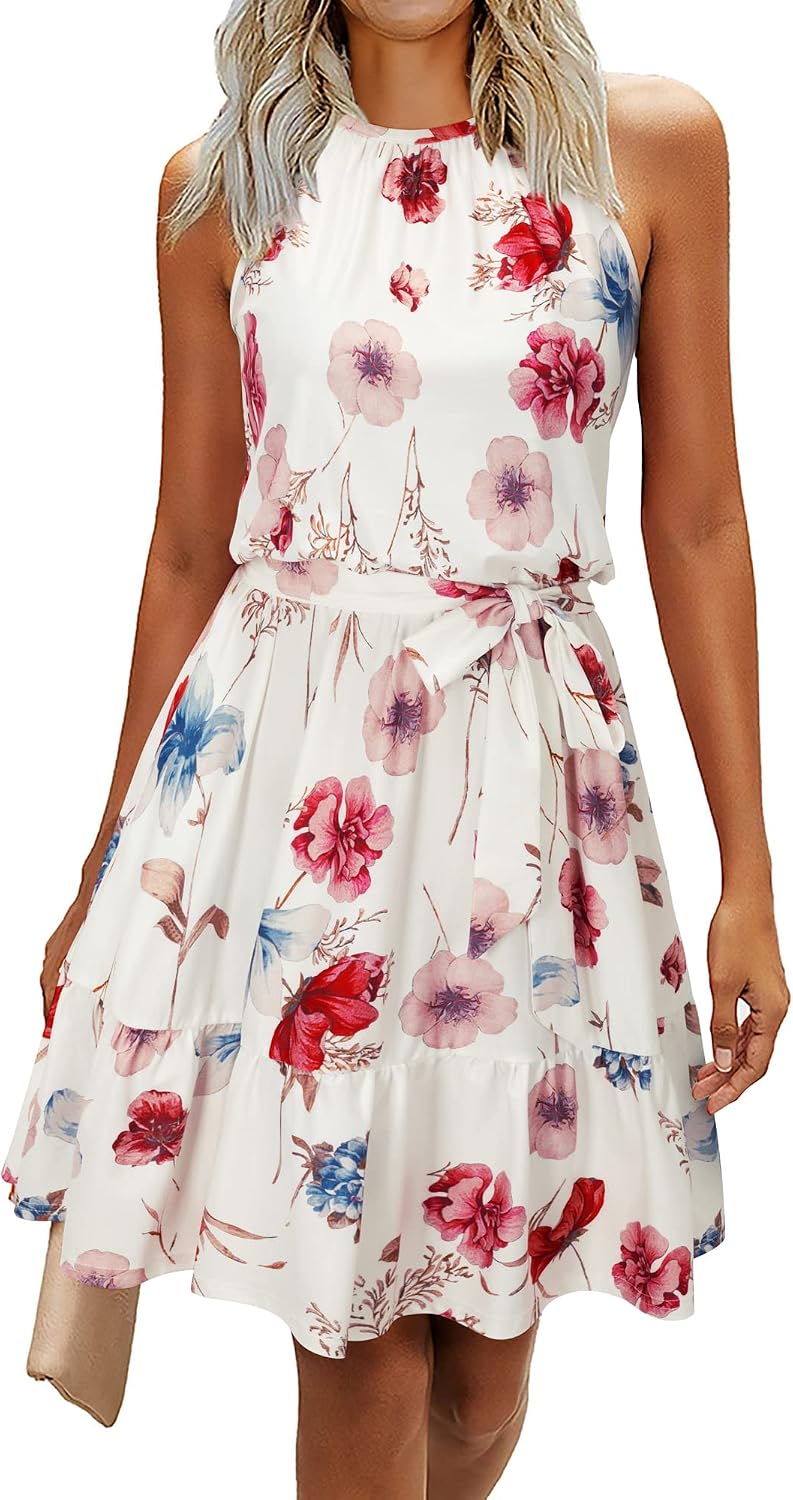 Ophélie Robe Femme – Robe Mi-Longue à Col Halter avec Volants et Poches