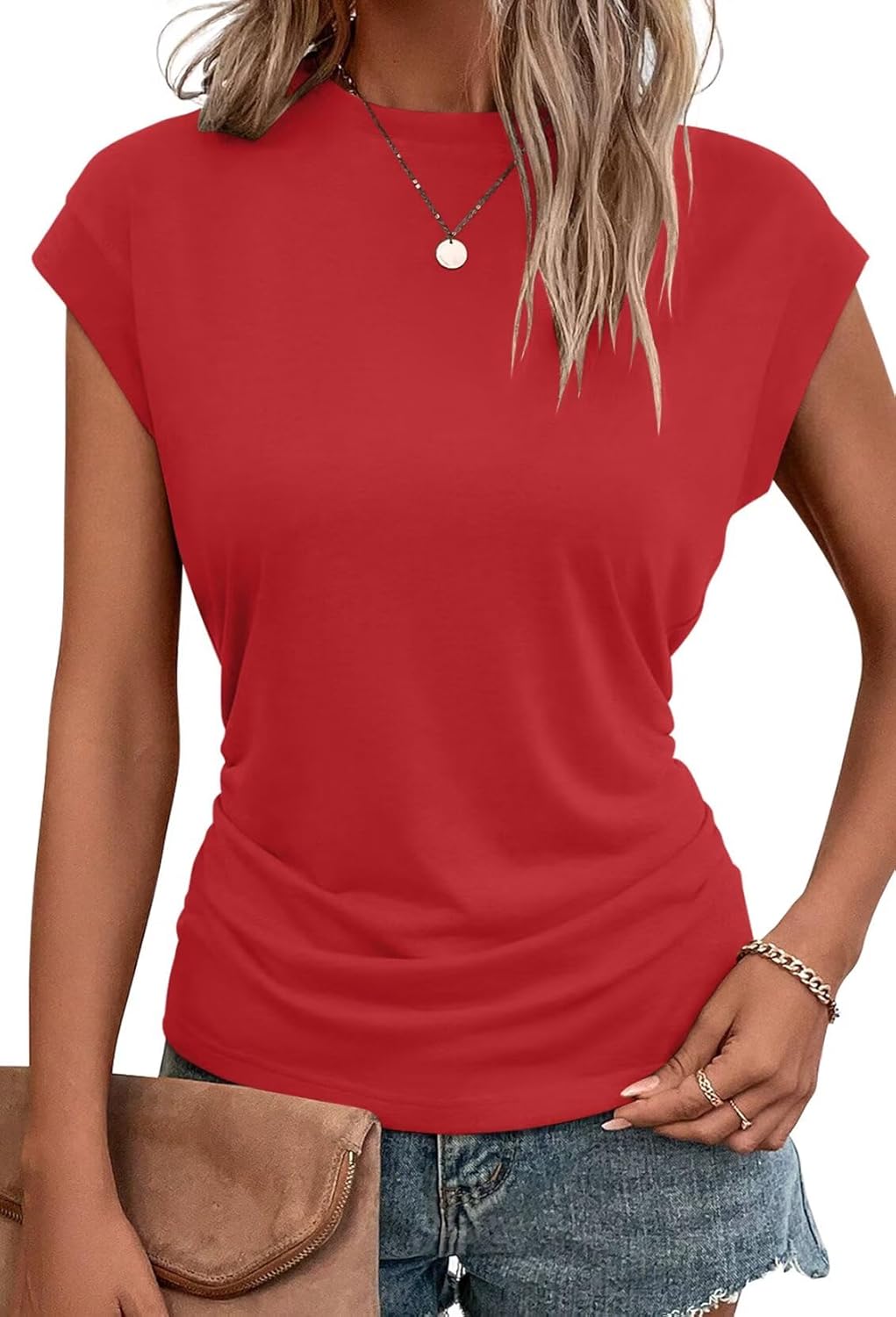 Bianca Haut Femme – T-Shirt Ample à Manches Courtes avec Détails Plissés