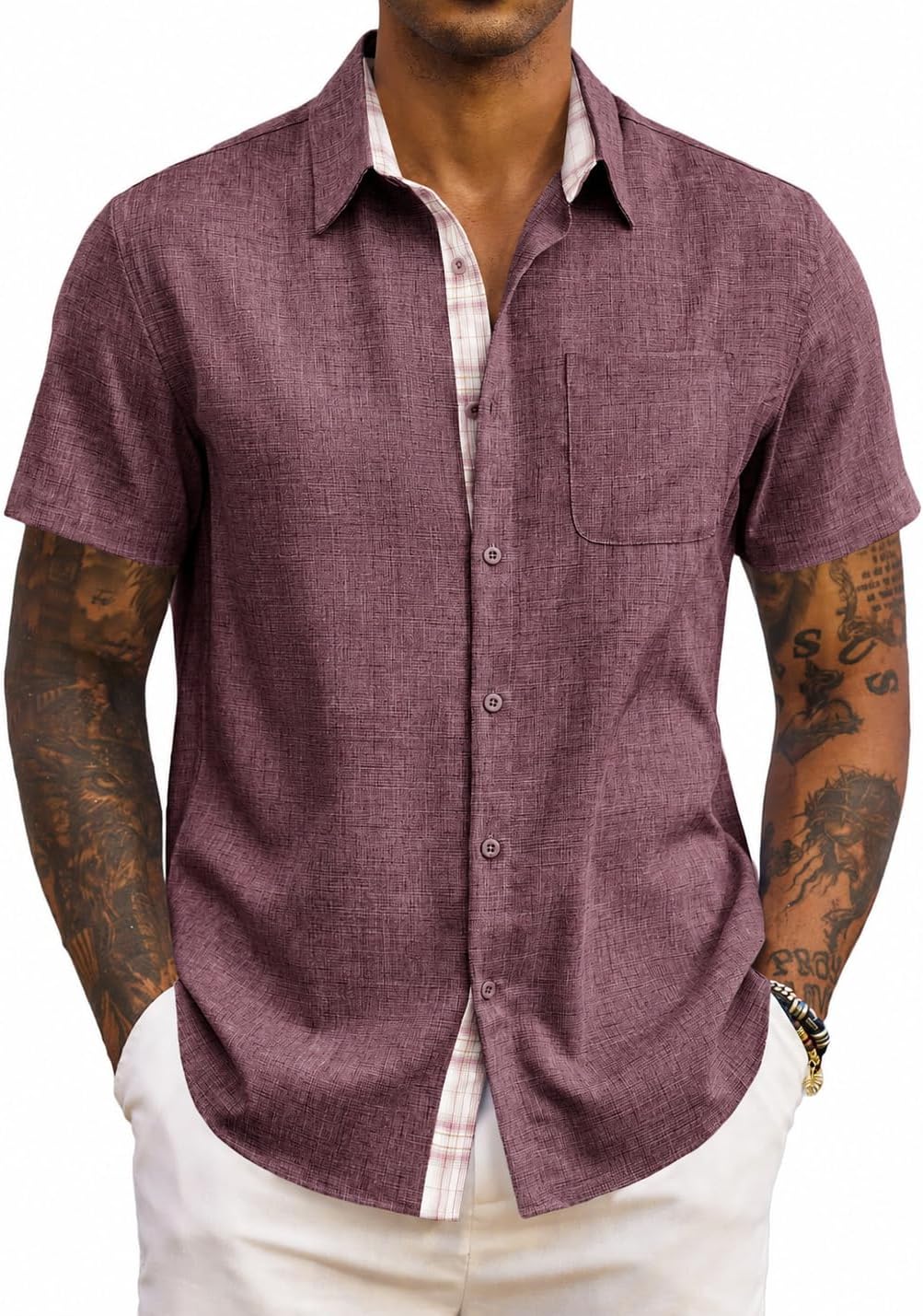 Adrian Chemise Homme – Chemise à Manches Courtes Coupe Classique avec Poche Poitrine