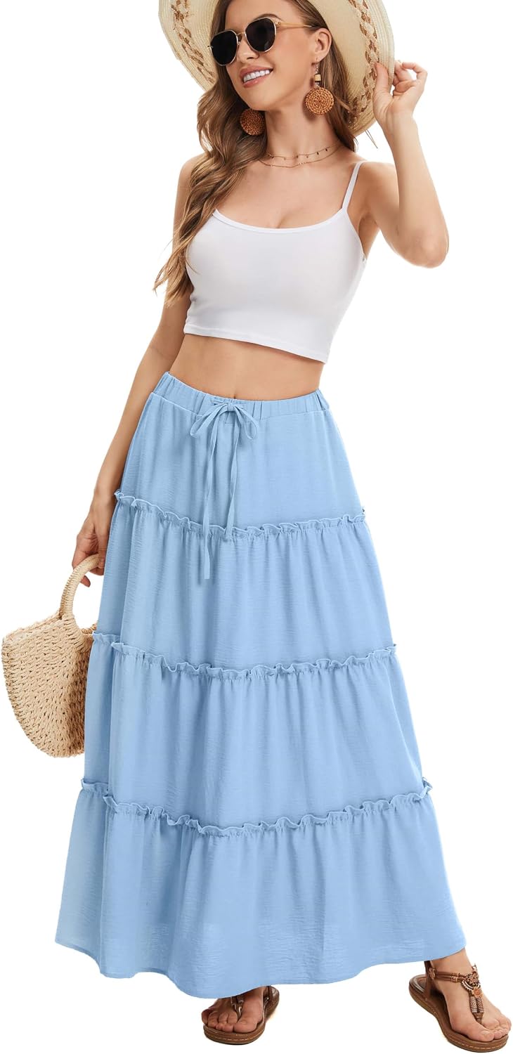 Victoire Jupe Maxi – Jupe Longue Taille Haute Fluide avec Poches
