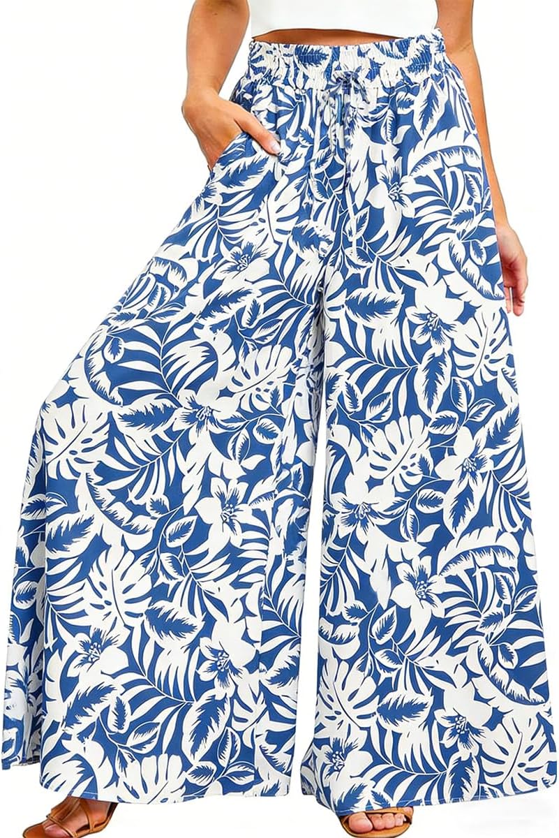 Samantha Pantalon Palazzo Fluide – Pantalon Taille Haute Léger avec Cordon de Serrage