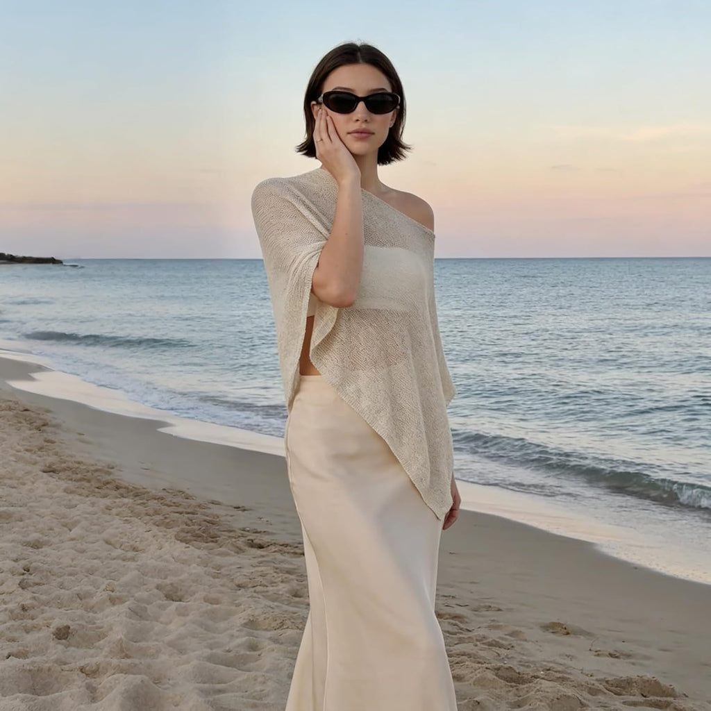 Patricia Poncho Trasparente Donna – Mantella Asimmetrica Leggera per Spiaggia ed Estate