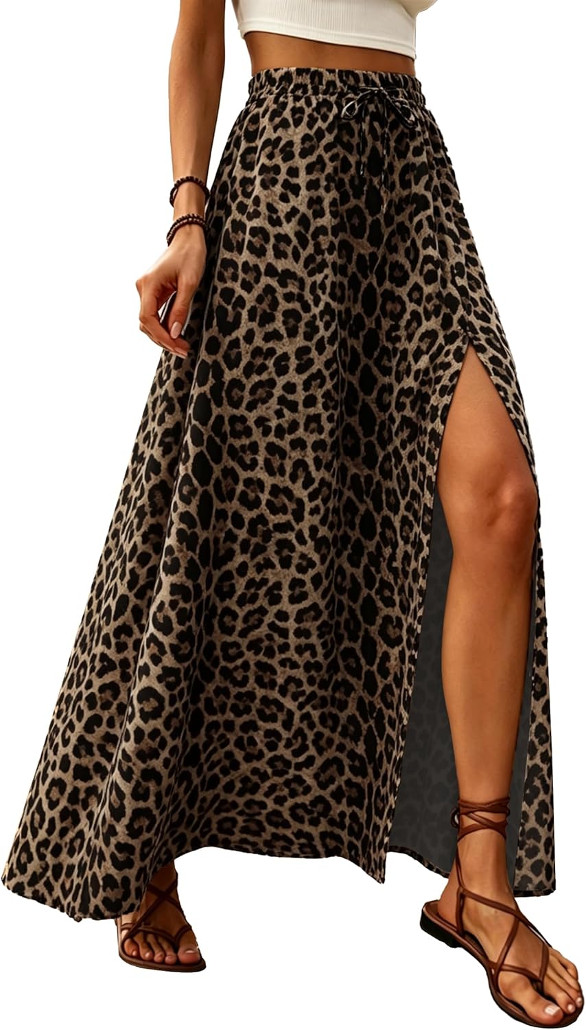 Delphine Jupe Maxi – Jupe Longue Imprimée Taille Haute avec Fente Élégante