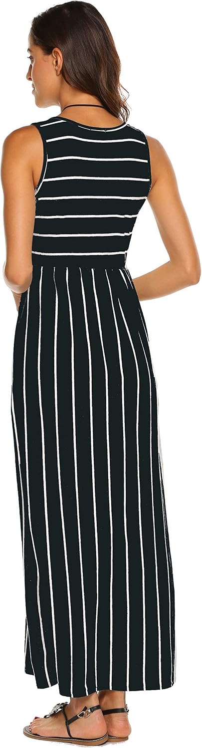 Victoire Robe Femme – Robe Longue Bohème Sans Manches avec Poches
