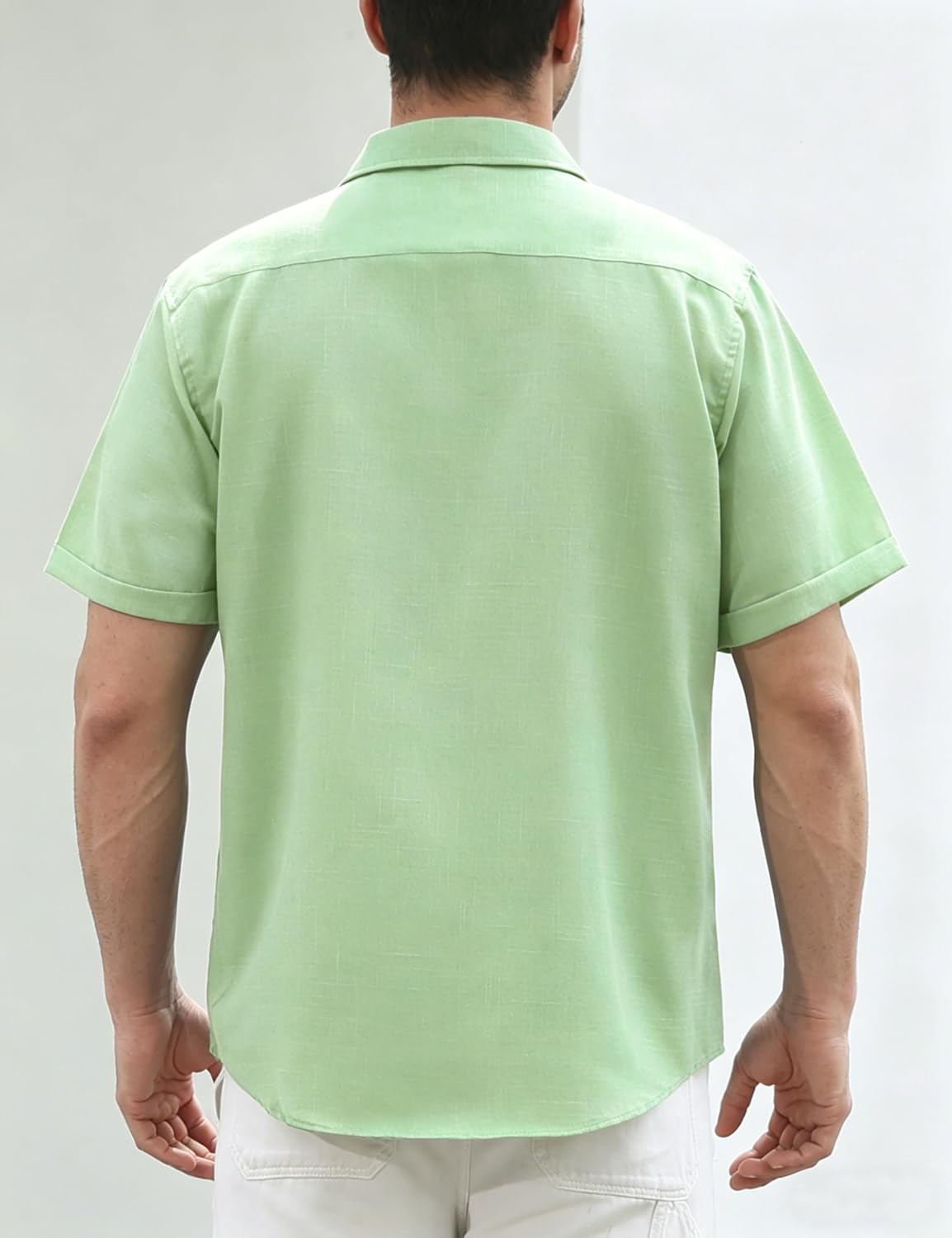 Christian Chemise en Lin Homme à Manches Courtes – Chemise Légère d'Été à Boutons Invisibles