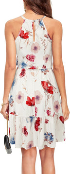 Ophélie Robe Femme – Robe Mi-Longue à Col Halter avec Volants et Poches