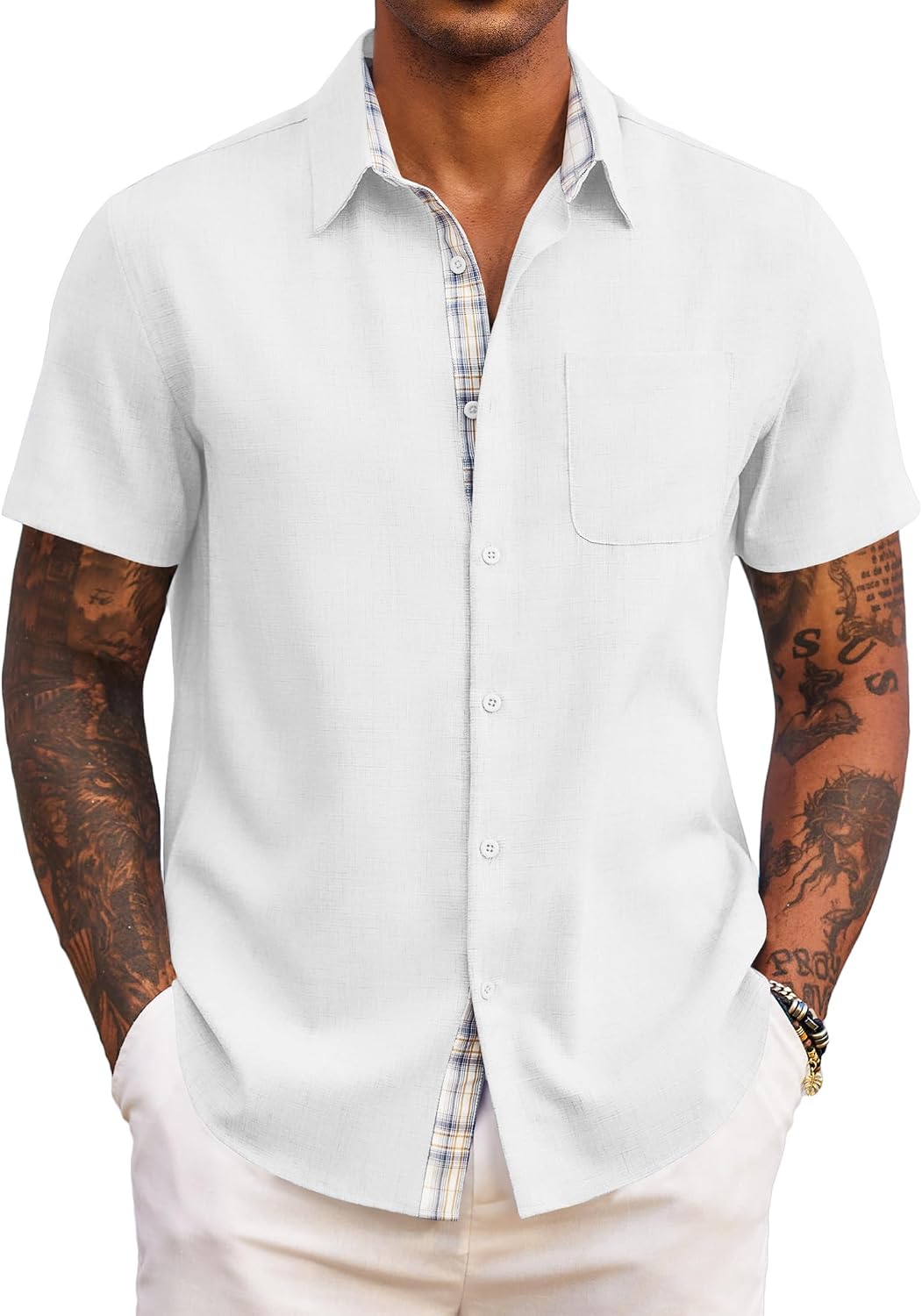 Adrian Chemise Homme – Chemise à Manches Courtes Coupe Classique avec Poche Poitrine