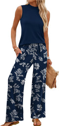 Bérénice Ensemble Femme 2 Pièces – Haut Sans Manches et Pantalon Large Imprimé