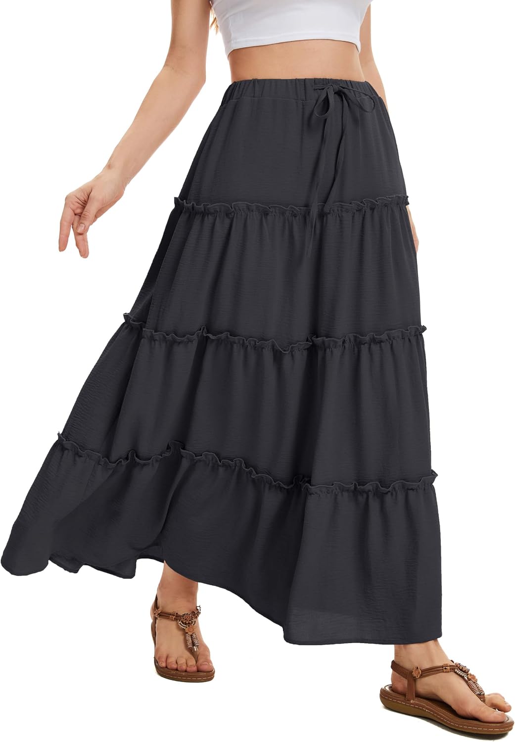 Victoire Jupe Maxi – Jupe Longue Taille Haute Fluide avec Poches