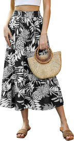 Émilie Jupe Longue Femme – Jupe Midi Évasée à Imprimé Floral avec Taille Élastique