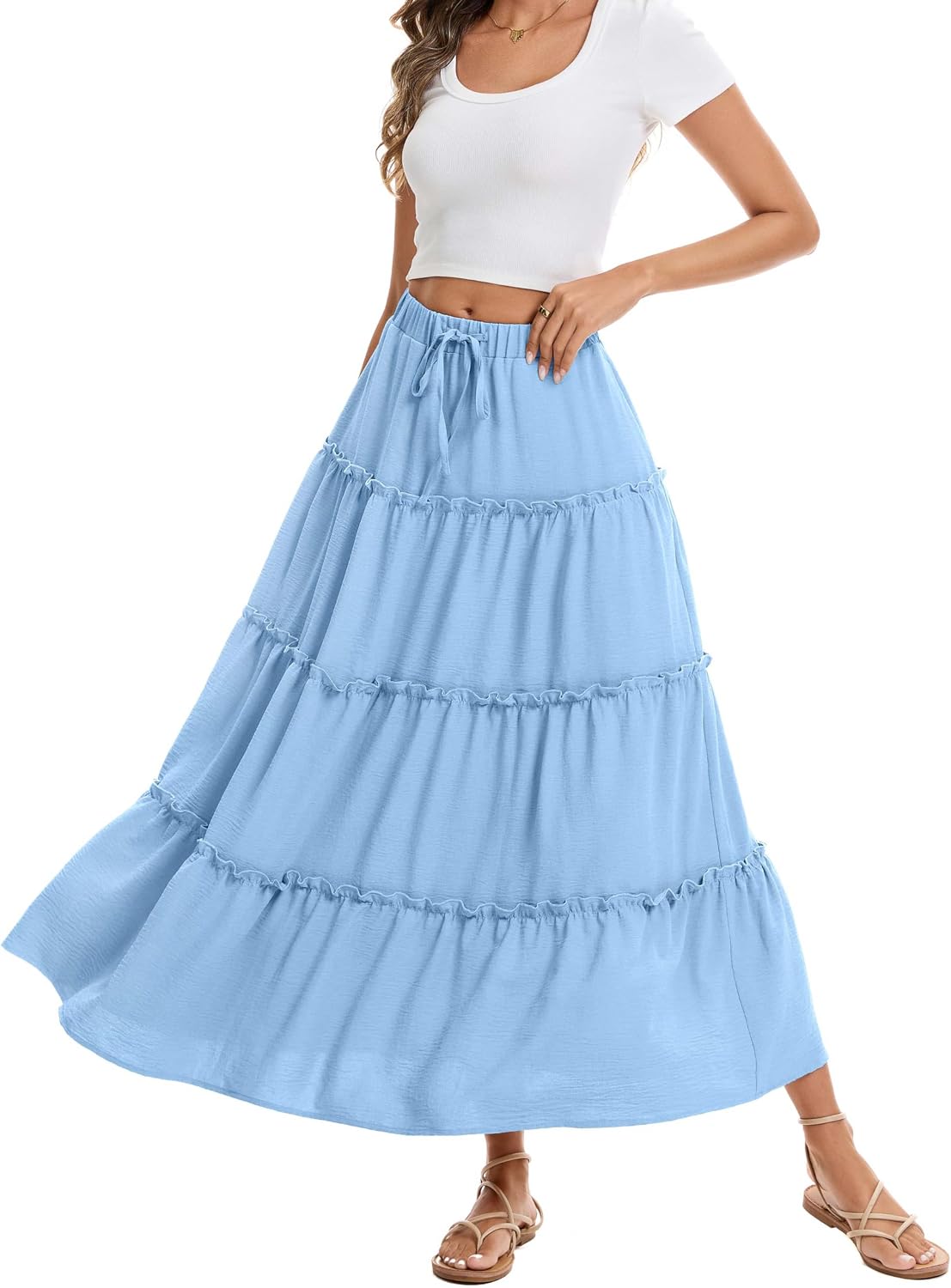 Victoire Jupe Maxi – Jupe Longue Taille Haute Fluide avec Poches