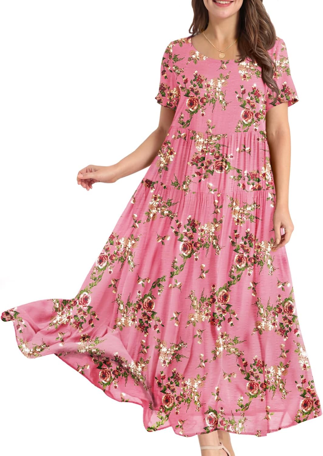 Camille Robe Longue Bohème Femme – Robe Maxi Fleurie Ample avec Poches