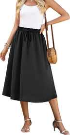 Noémie Jupe Maxi – Jupe Longue Fluide Taille Haute avec Poches et Cordon Ajustable