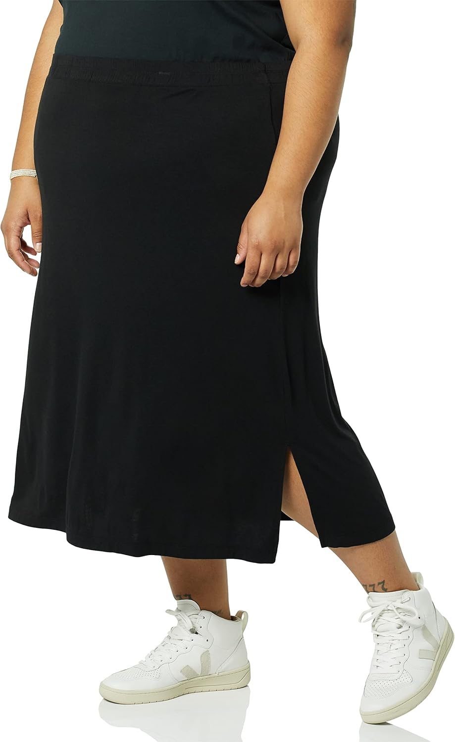 Coralie Jupe Midi – Jupe Pull-On en Jersey Extensible au Tombé Élégant