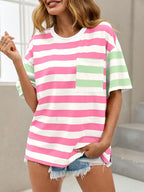 Anaïs T-Shirt Femme – Haut Oversize Rayé à Col Rond et Manches Courtes