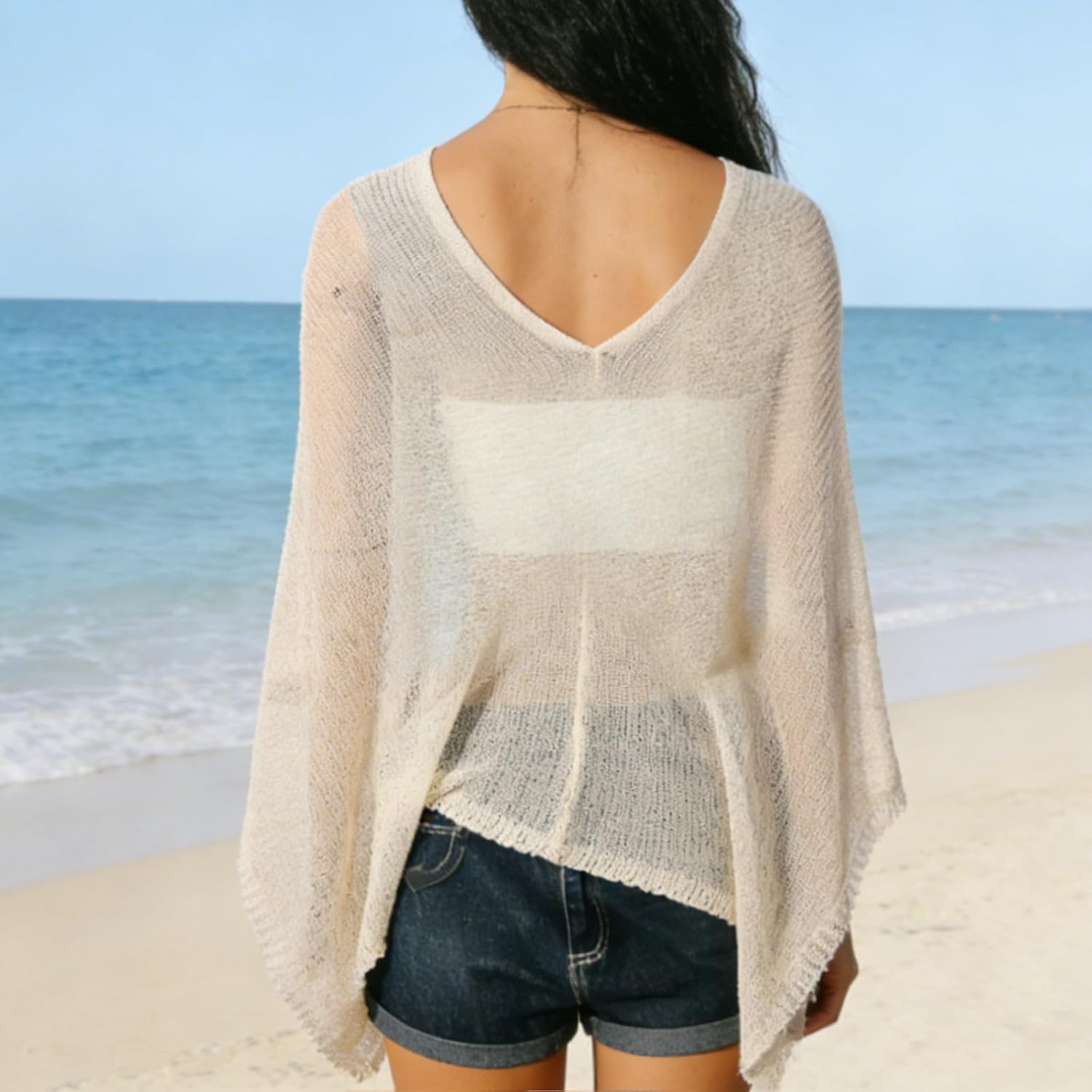 Patricia Poncho Trasparente Donna – Mantella Asimmetrica Leggera per Spiaggia ed Estate