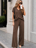 Samantha Ensemble Lounge Femme Deux Pièces – Set Décontracté avec Haut Col V et Pantalon Large