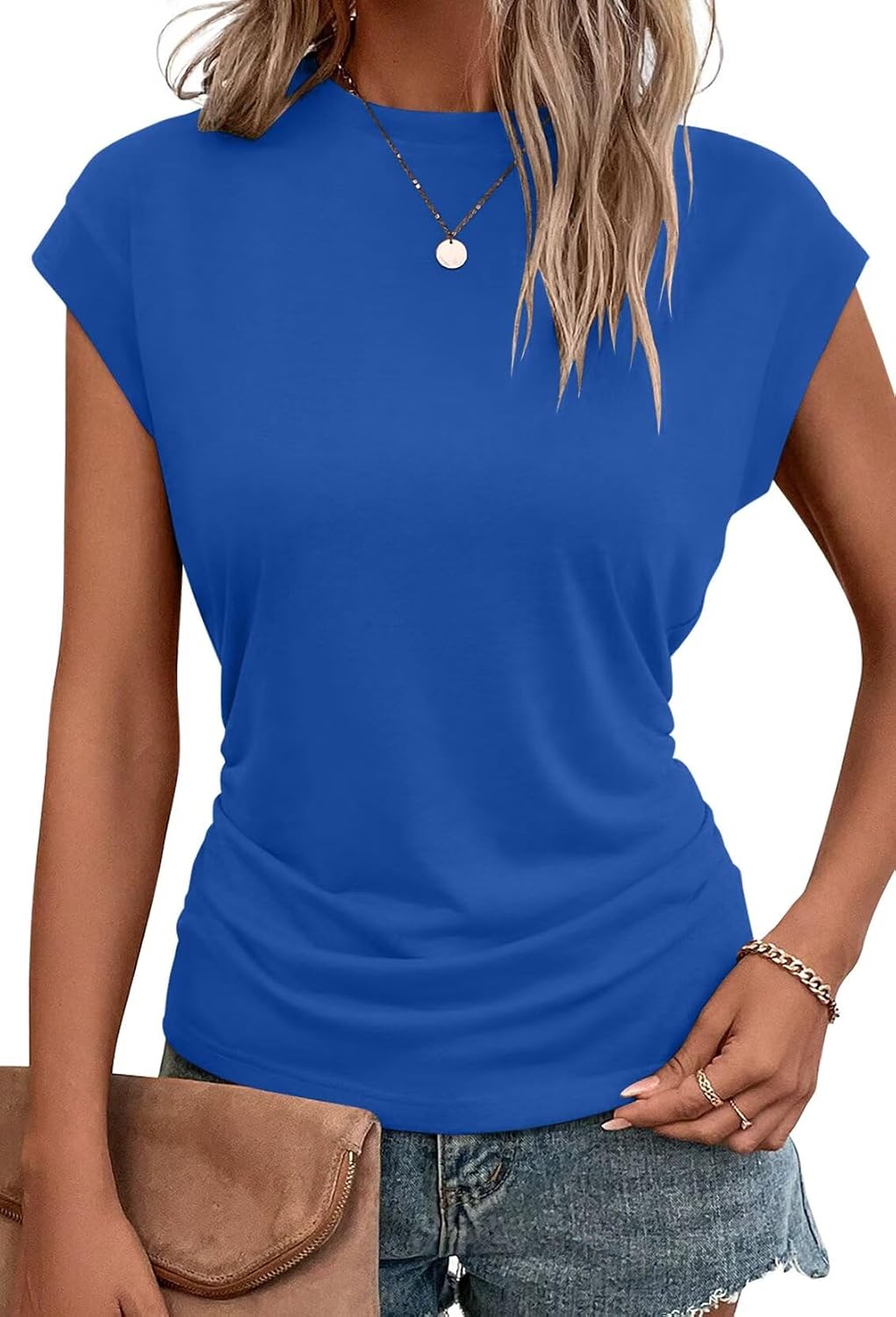 Bianca Haut Femme – T-Shirt Ample à Manches Courtes avec Détails Plissés