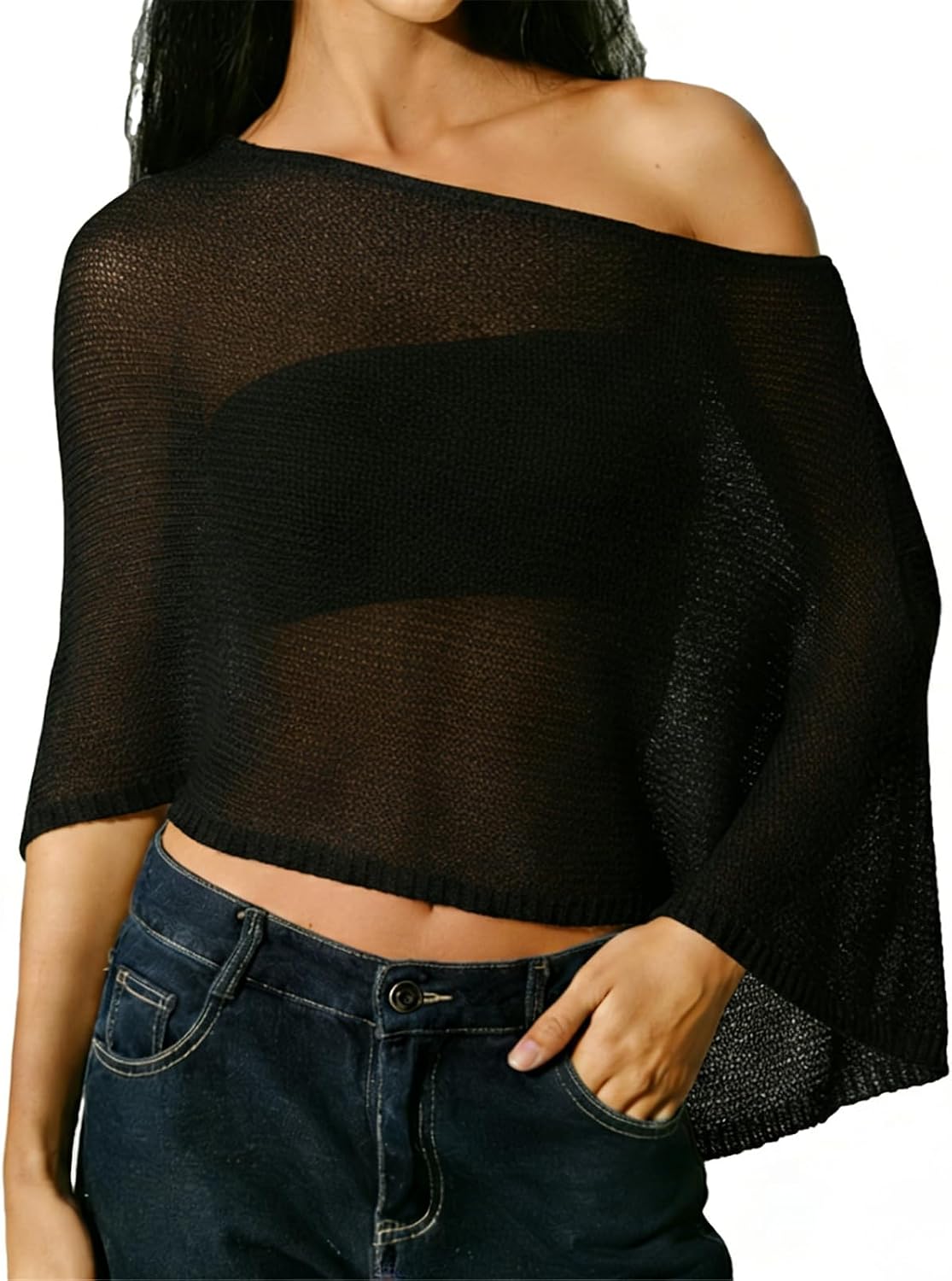 Patricia Poncho Trasparente Donna – Mantella Asimmetrica Leggera per Spiaggia ed Estate