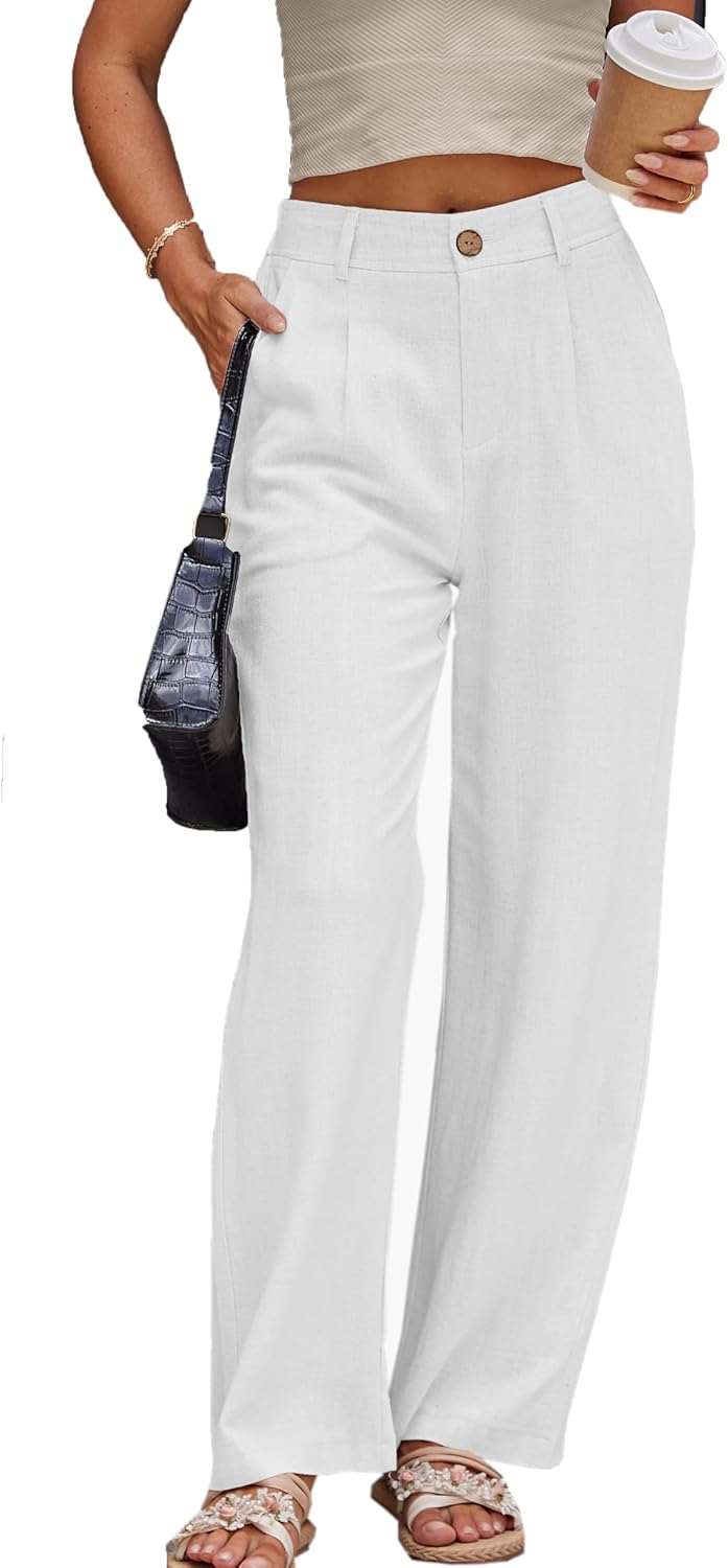 Denise Pantalon Droit en Lin – Pantalon Élégant Taille Haute pour le Bureau et l'Été