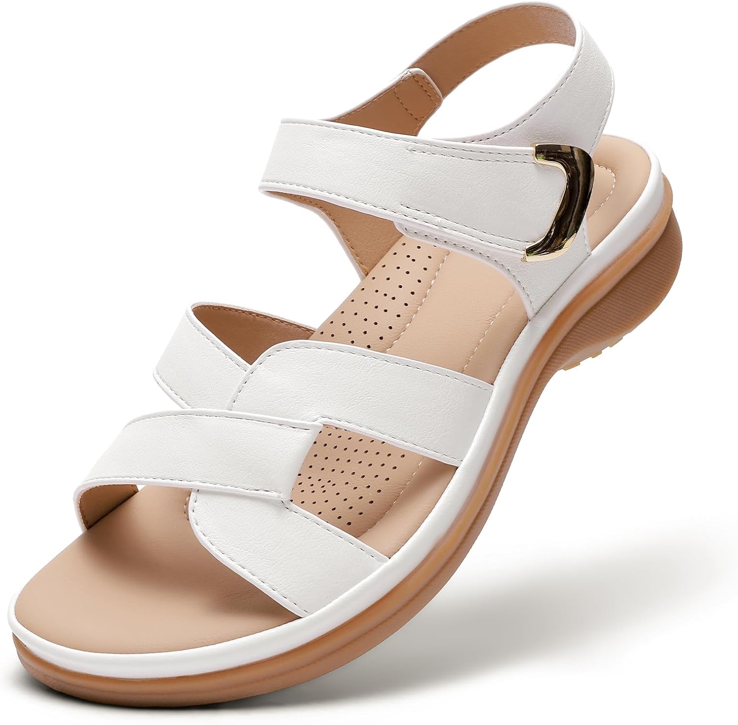 Coralie Sandales Femme Plates – Sandales Confort à Bride Ajustable et Semelle Antidérapante