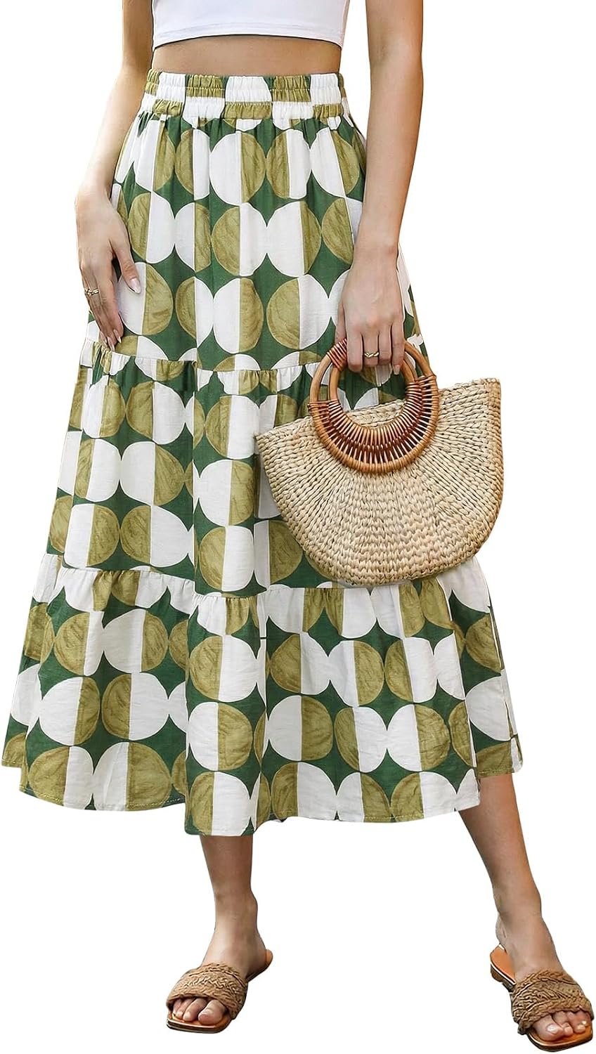 Émilie Jupe Longue Femme – Jupe Midi Évasée à Imprimé Floral avec Taille Élastique