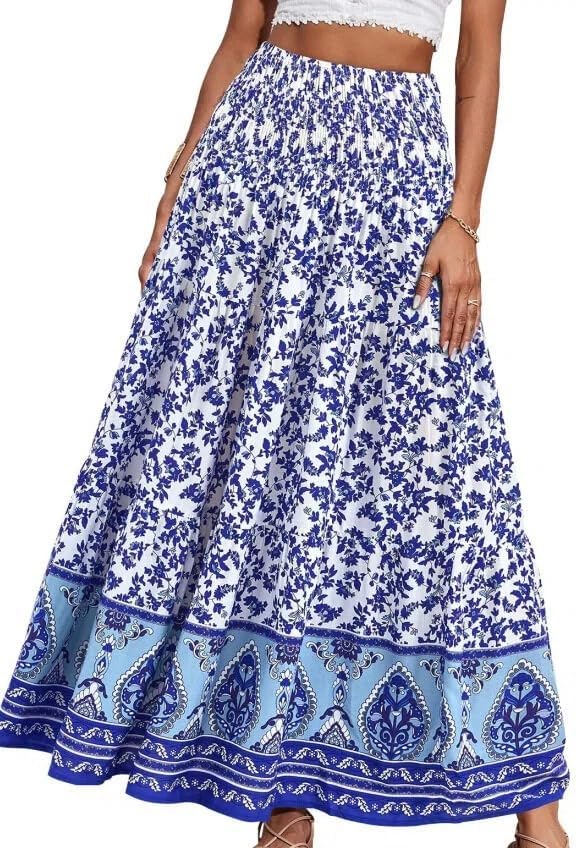 Maëlys Jupe Maxi – Jupe Longue Bohème Fleurie Taille Haute Fluide et Élégante