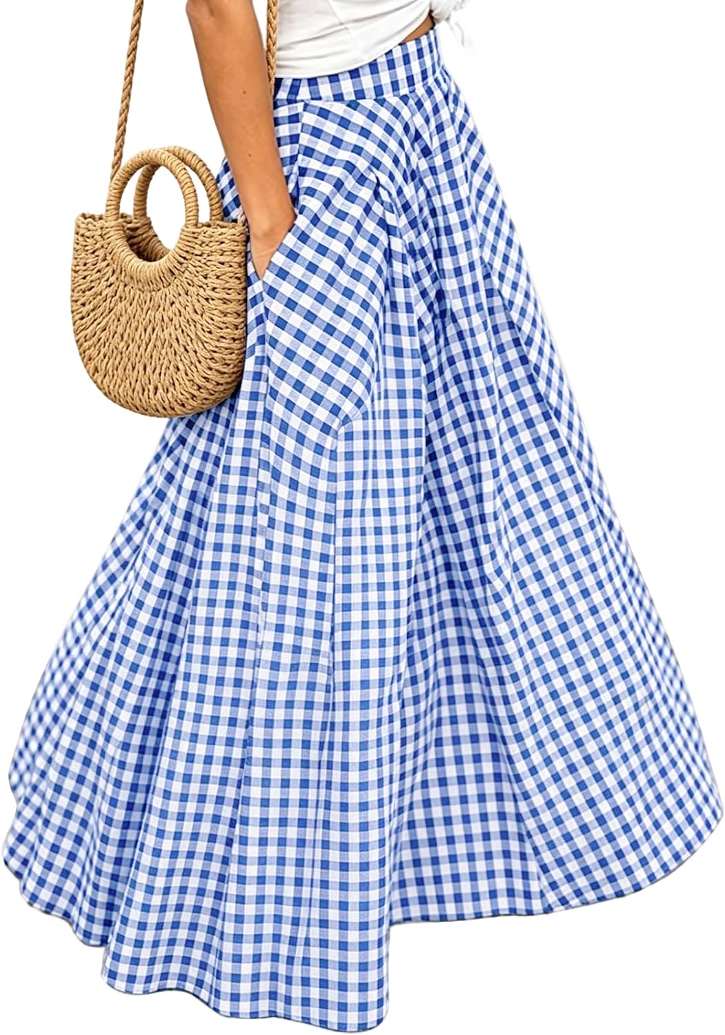 Élodianne Jupe Maxi – Jupe Longue Plissée Taille Haute Élégante avec Poches Latérales