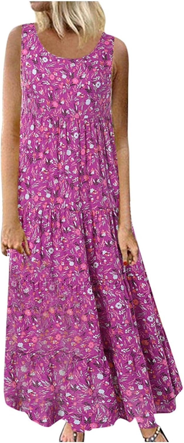 Alessandra Robe Femme Grande Taille – Robe Longue Fleurie Sans Manches à Col Rond Coupe Évasée