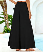 Samantha Pantalon Palazzo Fluide – Pantalon Taille Haute Léger avec Cordon de Serrage