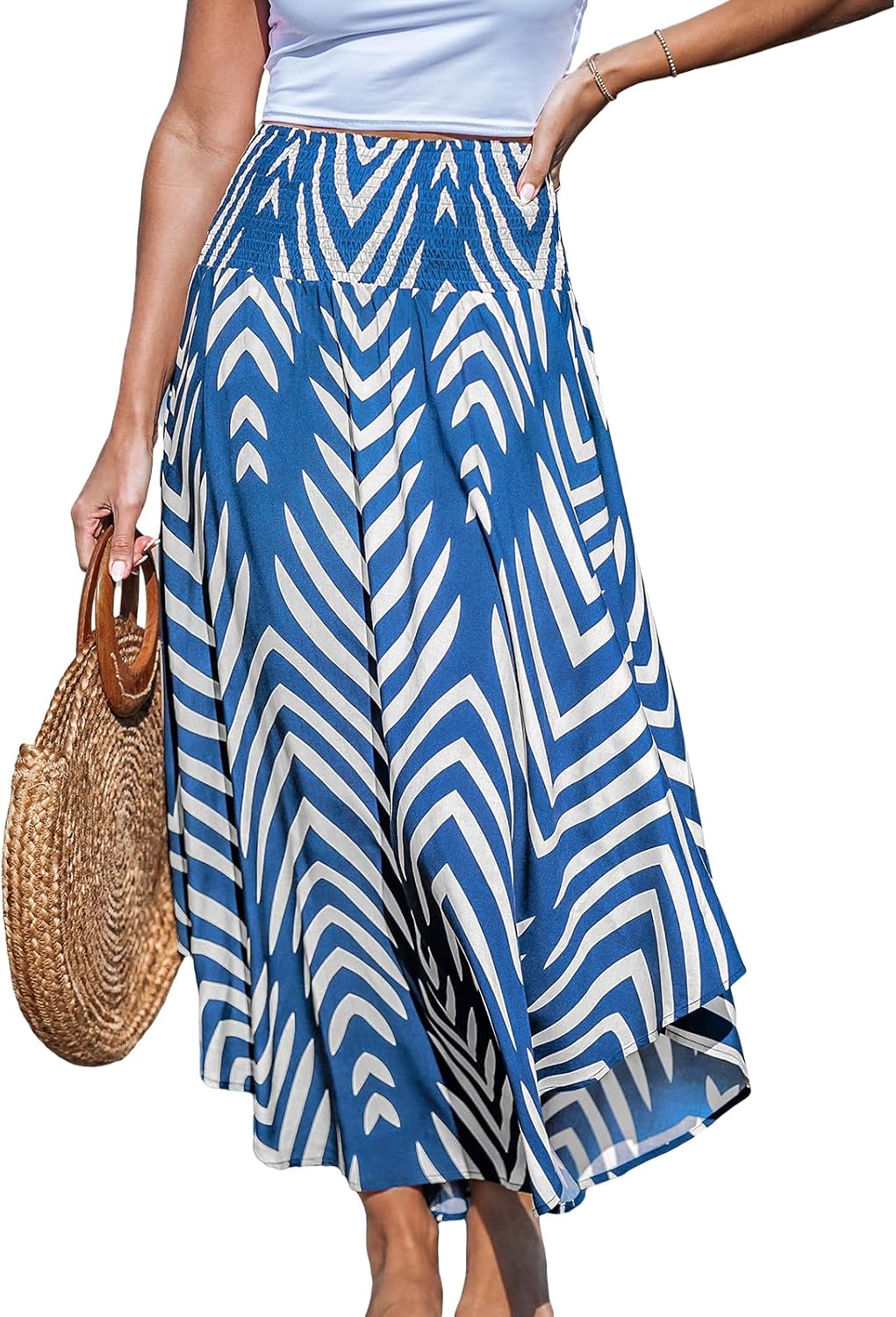 Noémie Jupe Maxi Bohème – Jupe Longue Taille Haute Froncée à Motif Abstrait