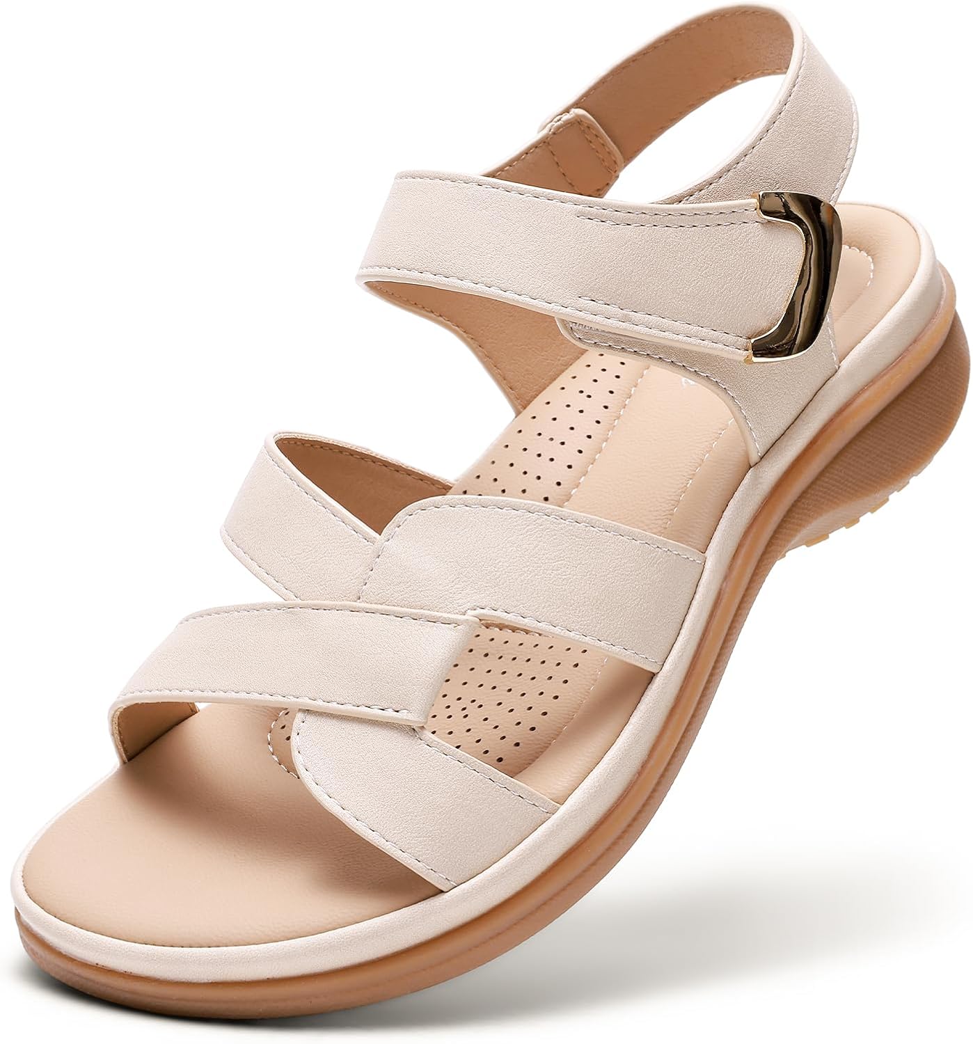 Coralie Sandales Femme Plates – Sandales Confort à Bride Ajustable et Semelle Antidérapante