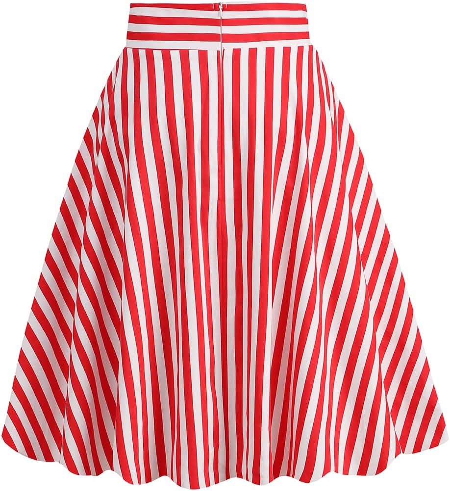 Roseline Jupe Rockabilly – Jupe Trapèze Vintage Rayée Style Années 50