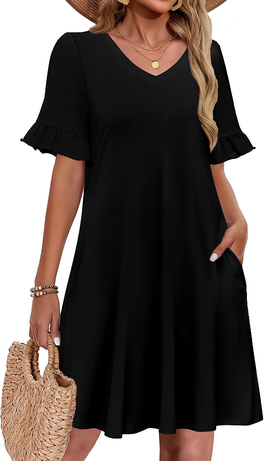 Patricia Robe Courte Femme – Coupe Trapèze Fleurie avec Col V et Poches