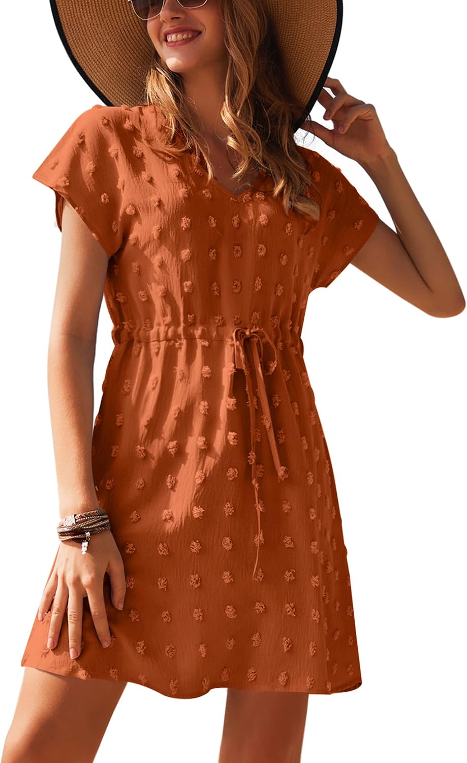 Noémie Robe de Plage – Tunique de Plage à Col V avec Taille Ajustable