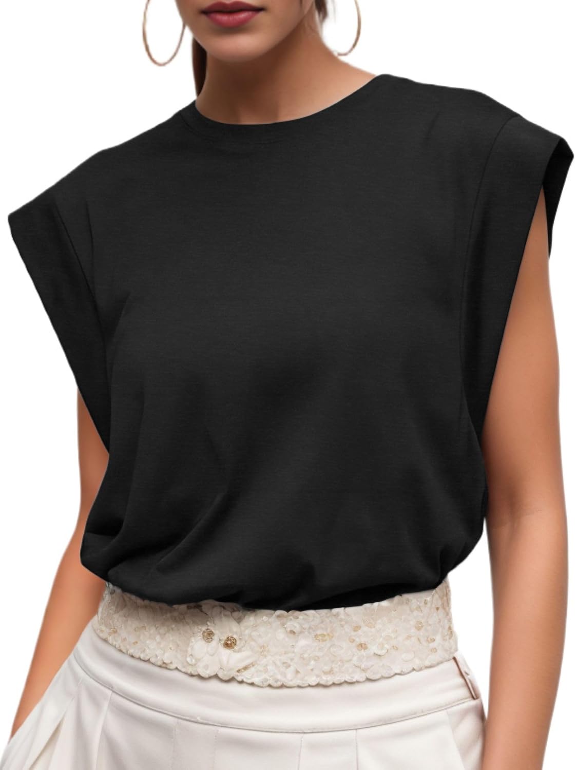 Denise T-Shirt Femme en Coton – Haut Décontracté à Manches Capes pour l'Été