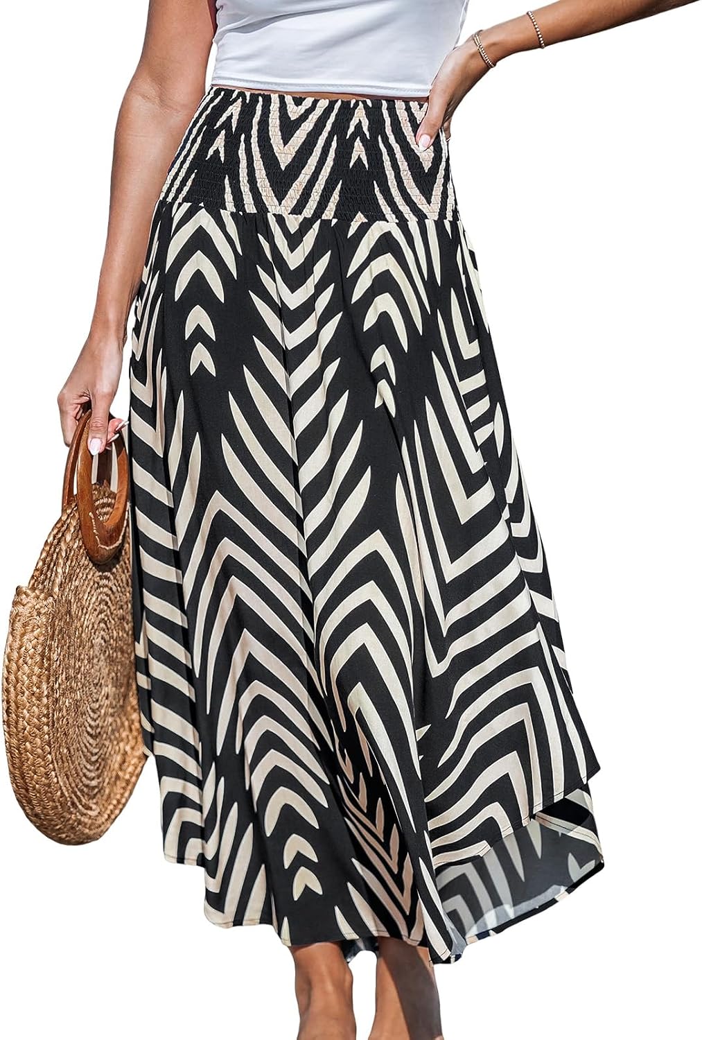 Noémie Jupe Maxi Bohème – Jupe Longue Taille Haute Froncée à Motif Abstrait