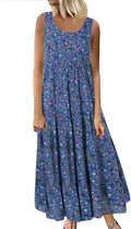 Alessandra Robe Femme Grande Taille – Robe Longue Fleurie Sans Manches à Col Rond Coupe Évasée