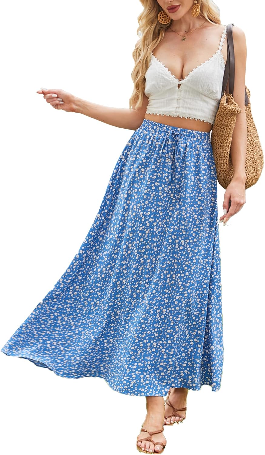 Estelle Jupe Maxi Imprimé Léopard – Jupe Longue Taille Élastique avec Cordon