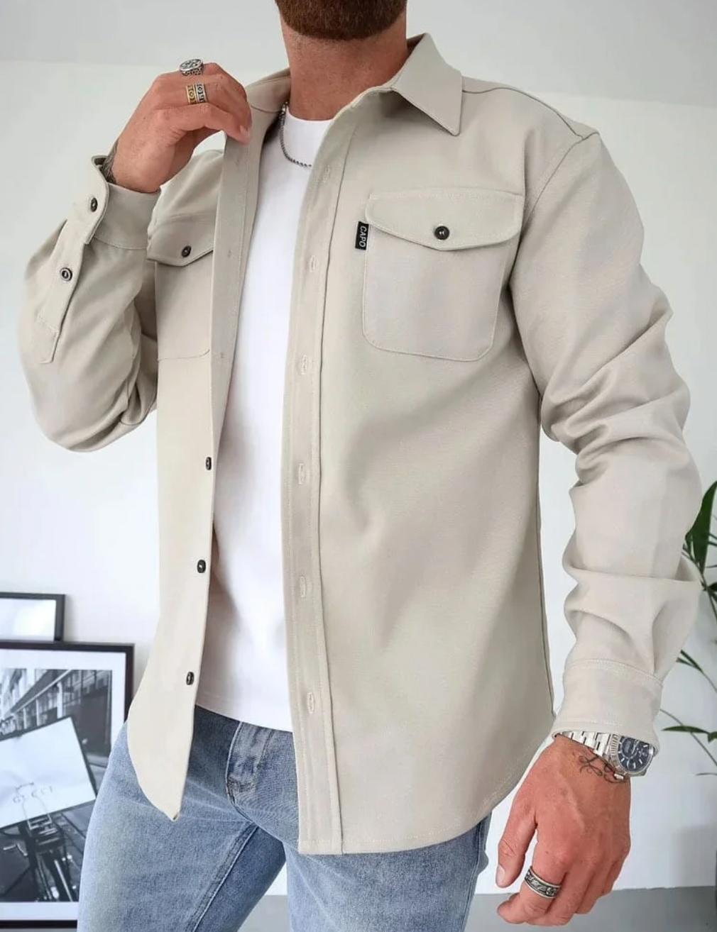Maëlan Surchemise Homme – Veste Chemise Décontractée avec Boutonnage et Poches Poitrine
