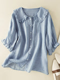 Peyton Blouse Femme – Chemise Ample en Coton-Lin avec Col à Volants Élégant