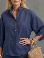 Arianne Ensemble Tunique et Pantalon – Ensemble Décontracté en Coton et Lin à Boutons