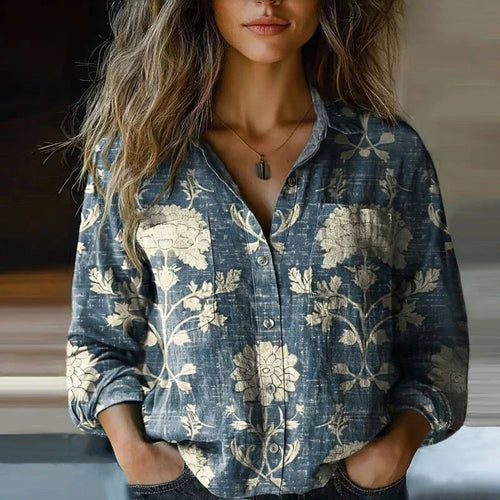 Bellamy Blouse Fleurie Femme – Chemisier Coloré à Boutons avec Motifs Bohèmes & Coupe Décontractée