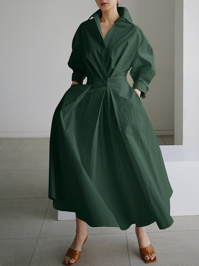 Sylviane Robe Midi Femme – Coupe Flatteuse, Boutons Raffinés & Style Intemporel