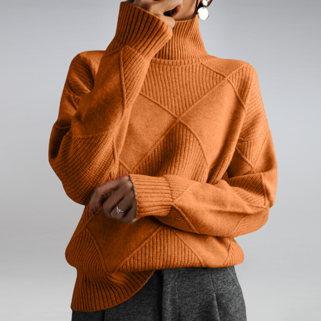 Manon Women's Sweater – Soft Knit Turtleneck, Textured Pattern & Chic Style