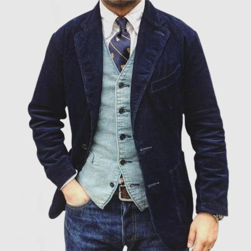Wyatt Blazer Homme en Velours Côtelé – Veste Élégante avec Gilet Coordonné au Style Intemporel