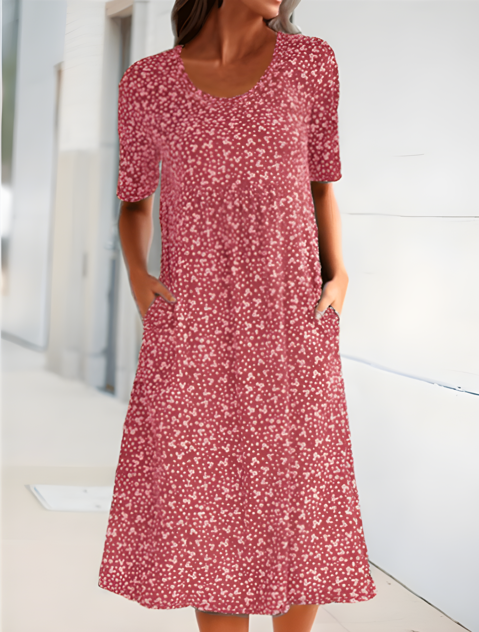 Maric Robe d’Été Femme – Robe Midi Fluide à Imprimé Léger avec Poches & Coupe Confortable