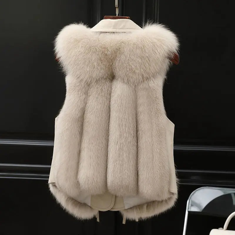 Clarisse Women's Faux Fur Vest – Elegant Sleeveless Vest with Oversized Collar & Adjustable Fit